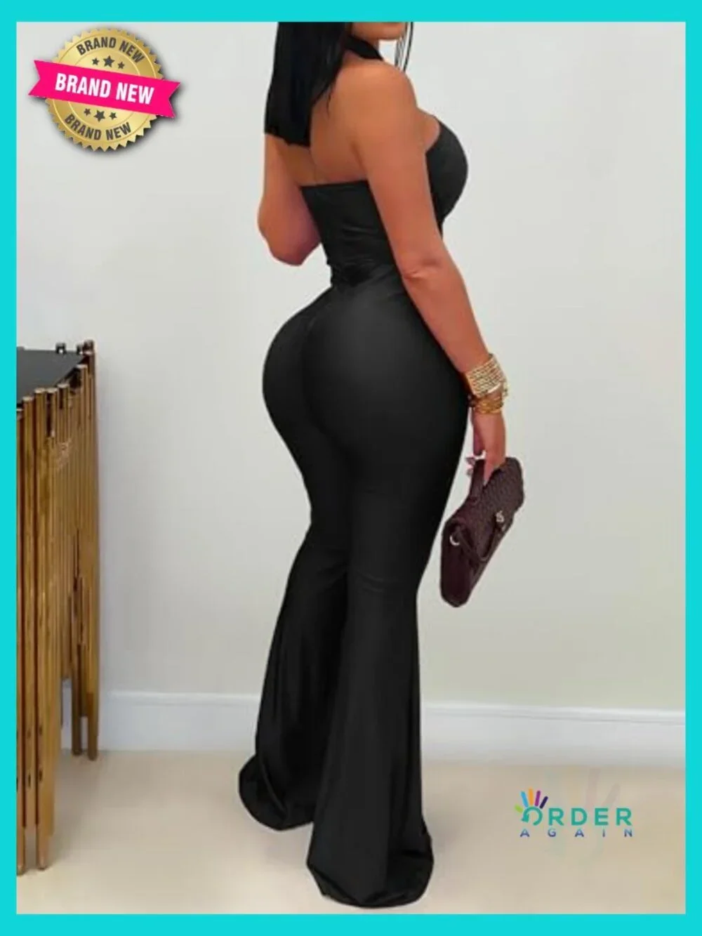 Sexy Halter Neck Sleeveless Flared Pants Romper Jumpsuit Dressy Casual One